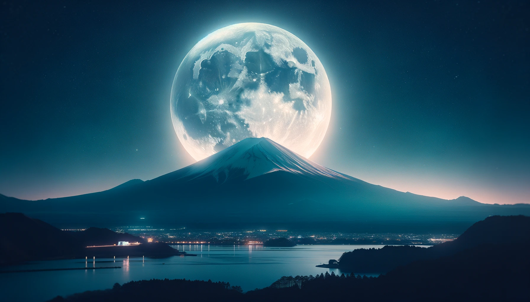 いつもより大きく見える月と富士山