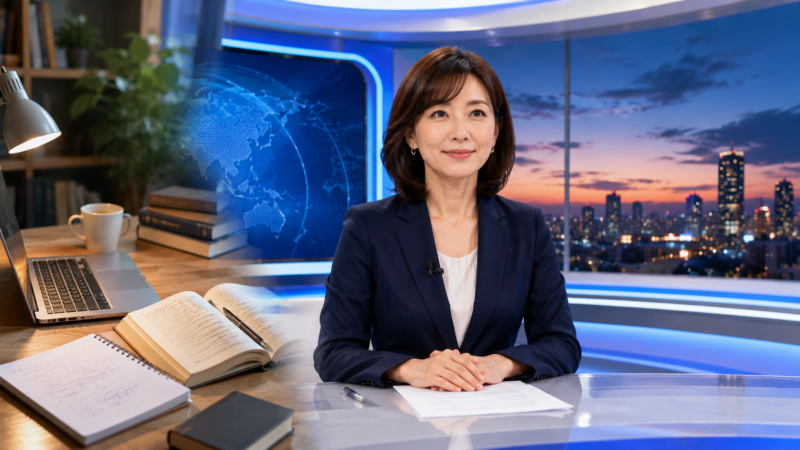 ニュースキャスターと大学院での学びを表したイメージイラスト