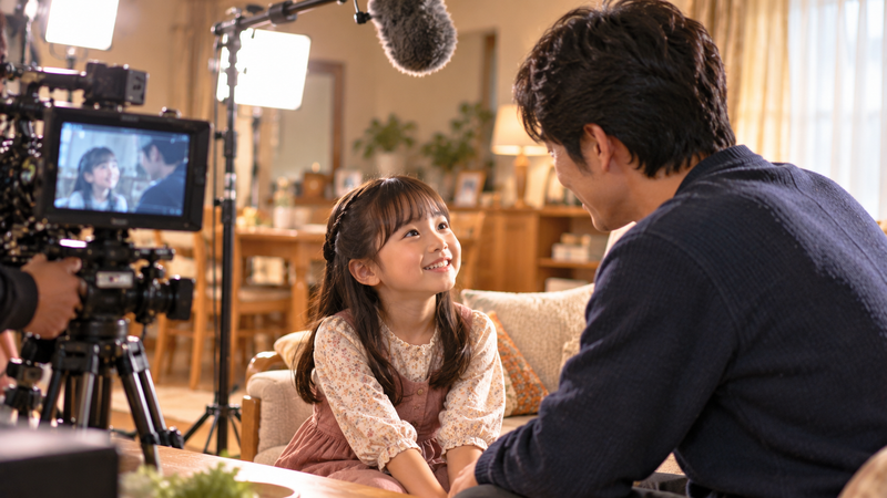 父と娘を演じるドラマ撮影のイメージ