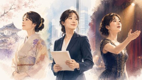 時代劇・現代ドラマ・舞台で幅広い役柄を演じる女性俳優のイメージ