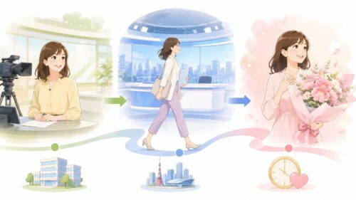 今川菜緒さんのOHK退社からセントフォース移籍・結婚までの時系列イメージ