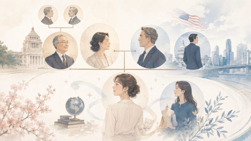 日本とアメリカにルーツを持つ国際的な家族のつながりを表したイメージ