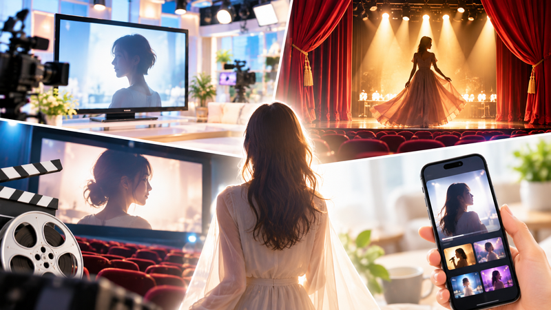 テレビから舞台・映画・配信へ活動の場が広がるイメージ