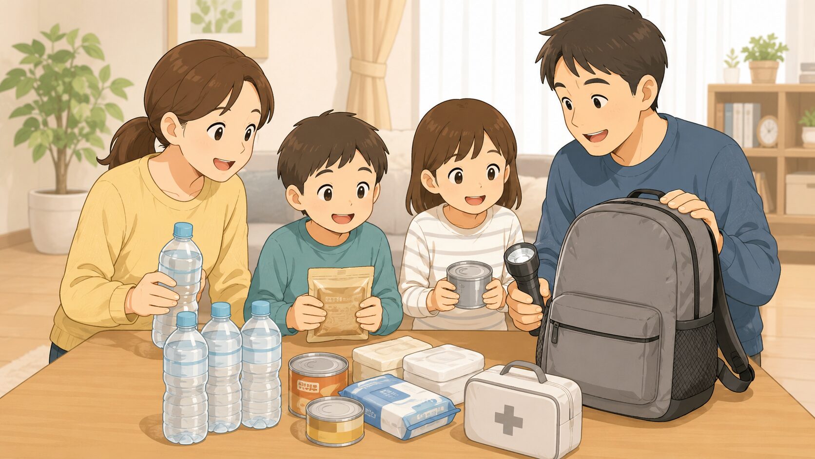 家族で防災準備をする