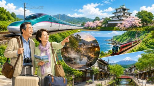 大人の休日倶楽部で旅行を楽しむシニア夫婦のイメージ