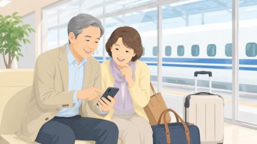 駅のベンチで楽しいひととき
