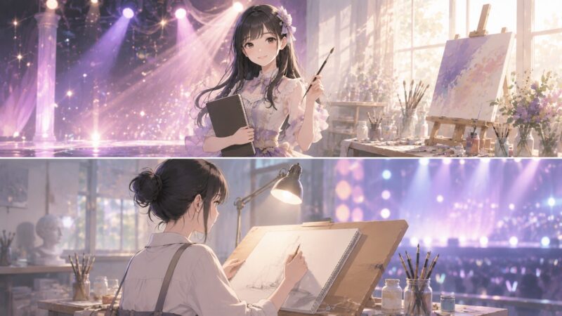 アイドルと美大生を両立する人物像を視覚的に伝える