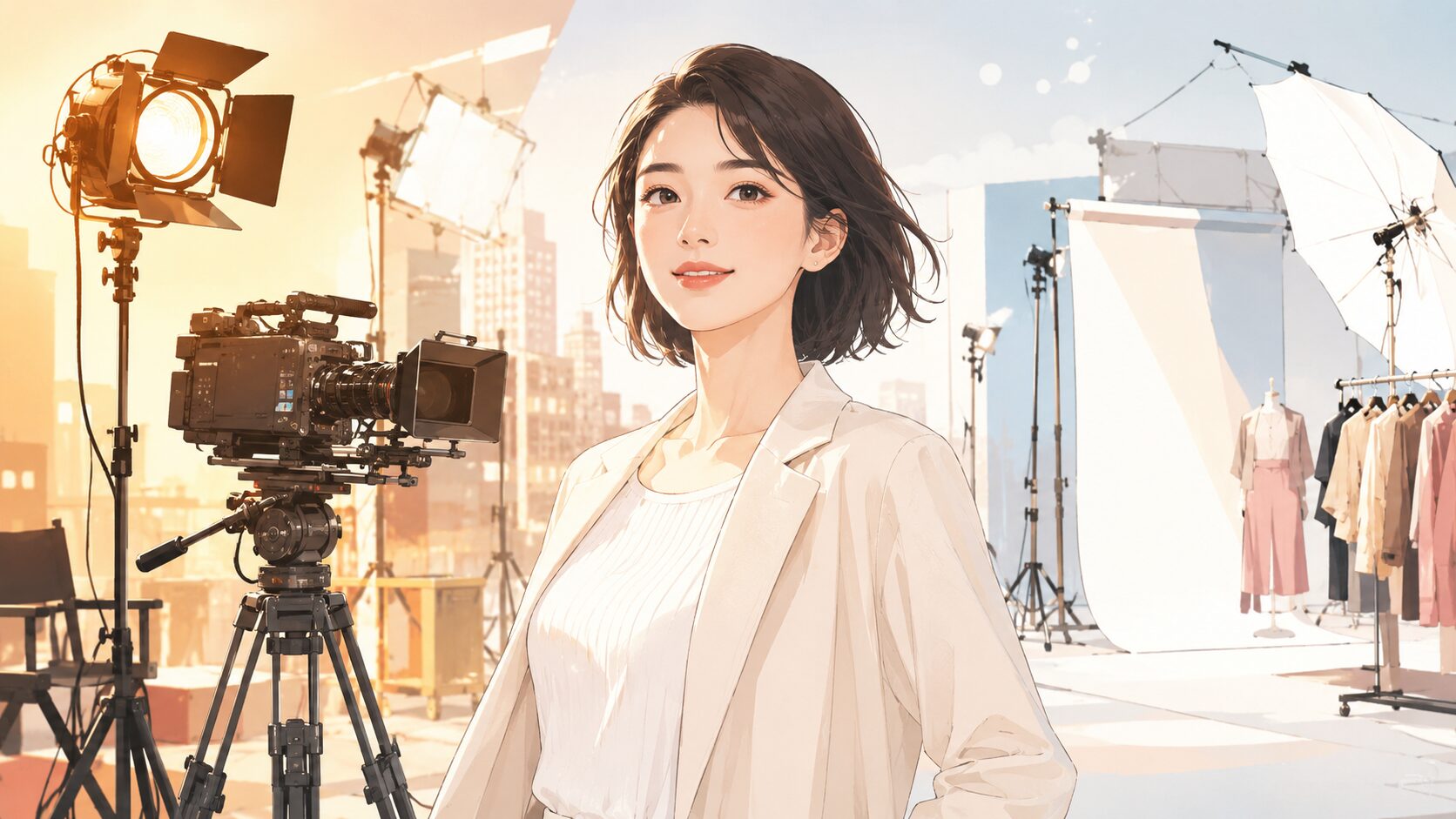 スタジオセットでの撮影風景