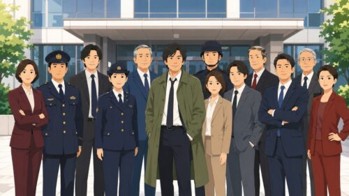 旧キャスト12人を表現した警察組織の群像イラスト