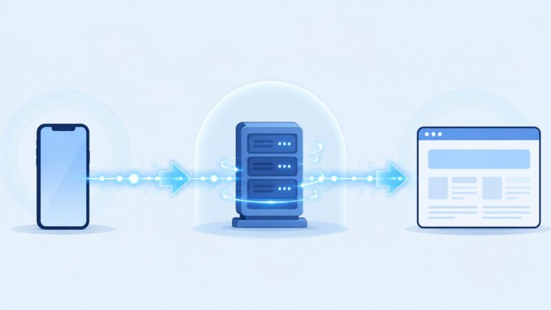 スマートフォンの通信がVPNサーバーを経由してウェブサイトへ届く仕組み