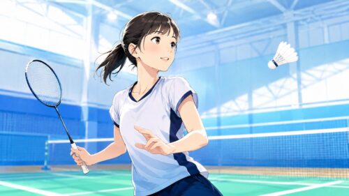 バドミントンの試合中の若い選手