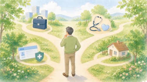 退職後に確認する制度が複数あることを視覚的に伝える