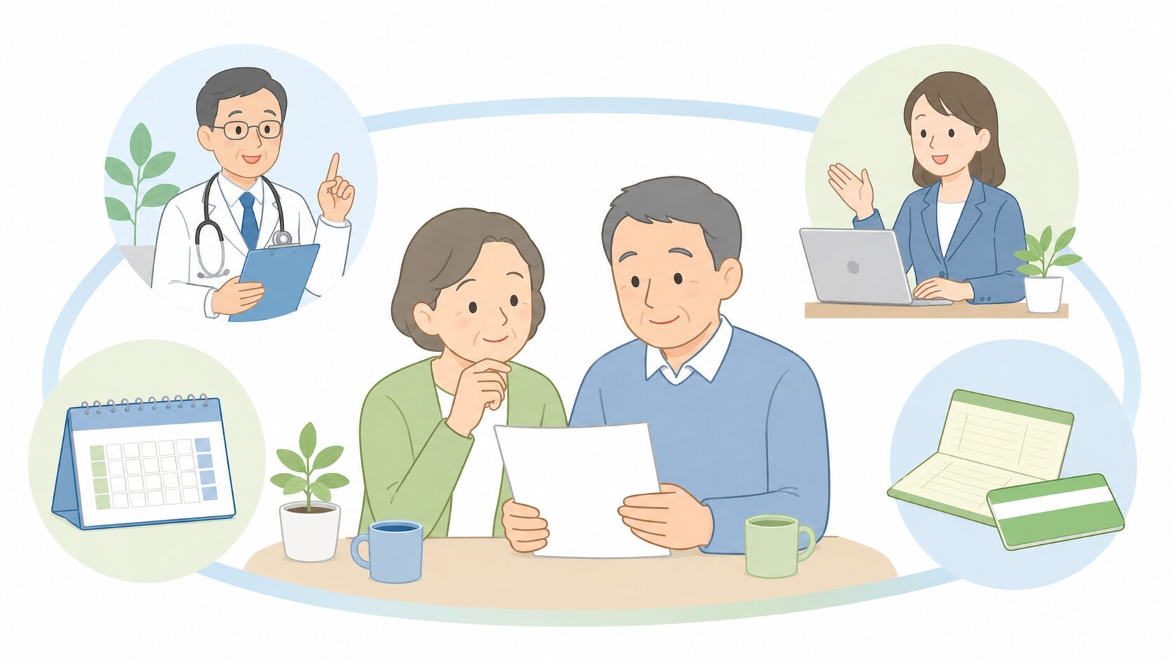 傷病手当金の申請から振込までに、本人・医師・会社・健康保険が関係することを伝える