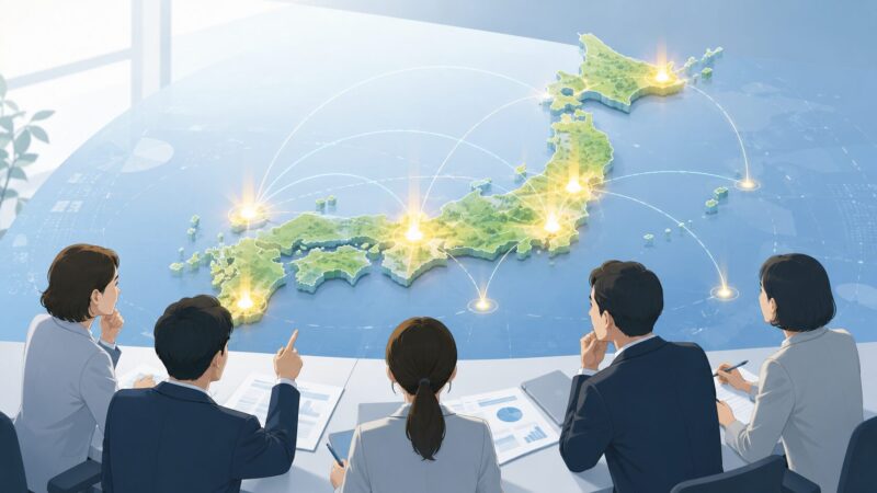 日本各地の複数地域を副首都の候補として比較検討するイメージ