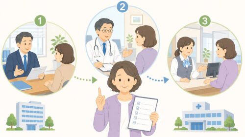 会社、医師、健康保険へ順番に確認する定年前後の女性