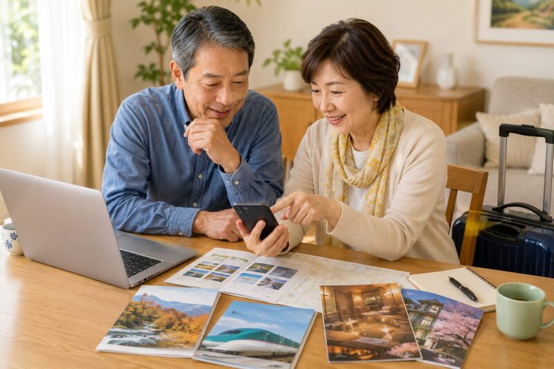 大人の休日倶楽部パスと宿泊プランの申し込み手順を確認する夫婦