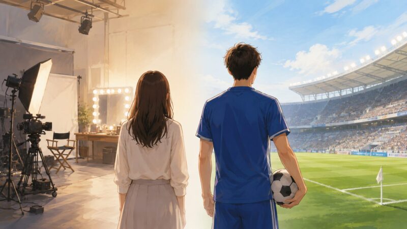 撮影スタジオとサッカースタジアムを左右に配置したイメージ
