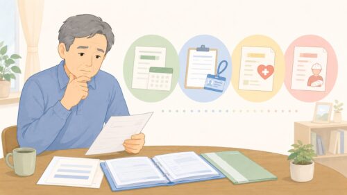 書類選択に悩む男性
