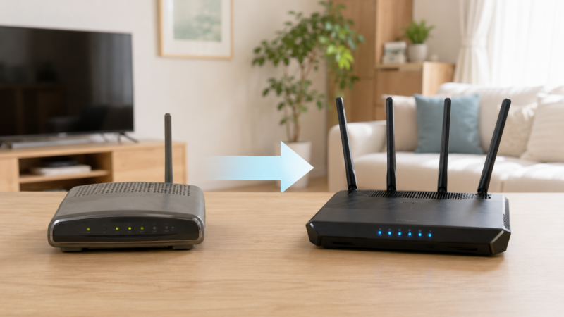 古いルーターから新しいルーターへ交換する場面