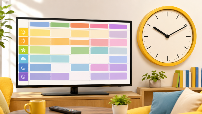 テレビ画面と時計
番組表をイメージしたブロック