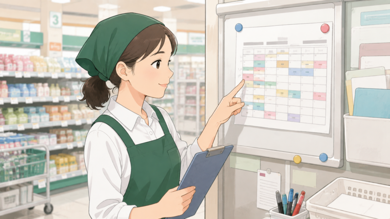 パート従業員が勤務シフトを確認しているイラスト