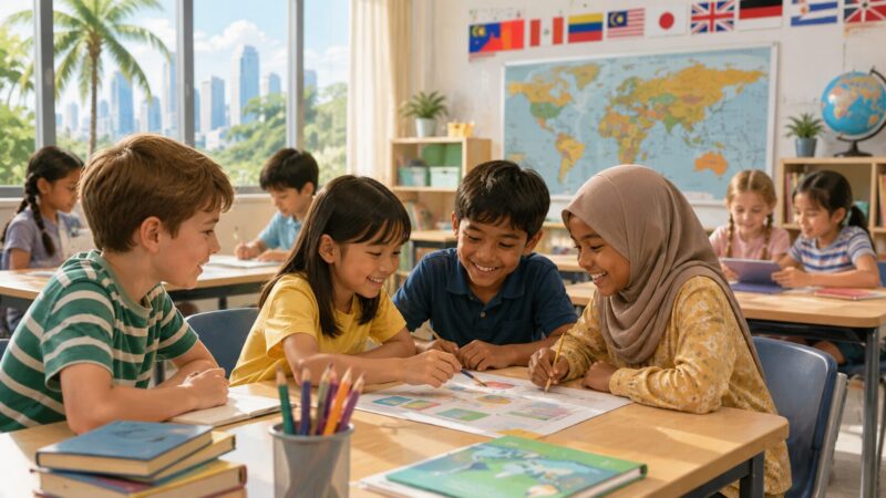 マレーシアのインターナショナルスクールをイメージした多文化の教室