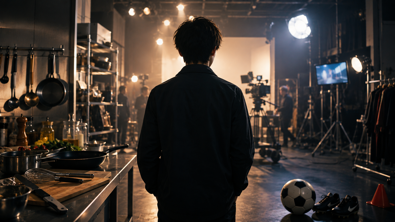 料理人志望→俳優→サッカー映画主演」という経歴を1枚で表現