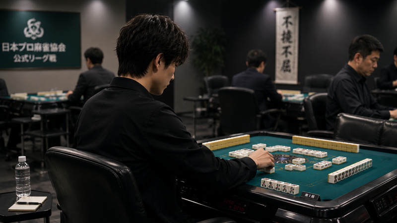 競技麻雀の対局に臨むプロ雀士のイメージ