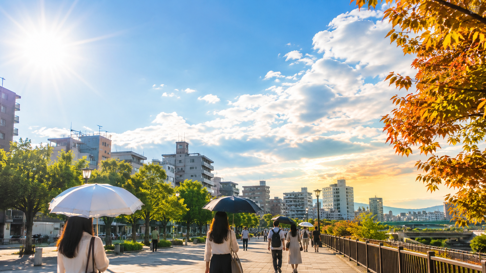 8月の猛暑と秋への移り変わりを一枚で表現する。