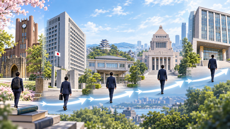 藤井比早之氏の自治省入省から彦根市副市長、衆議院議員、総務大臣までの経歴を示すイラスト
