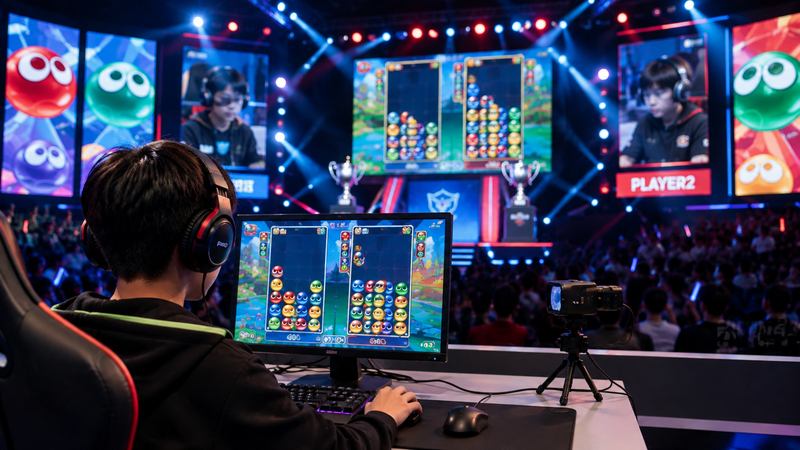 小学生のeスポーツ選手が大会ステージで対戦しているイメージ