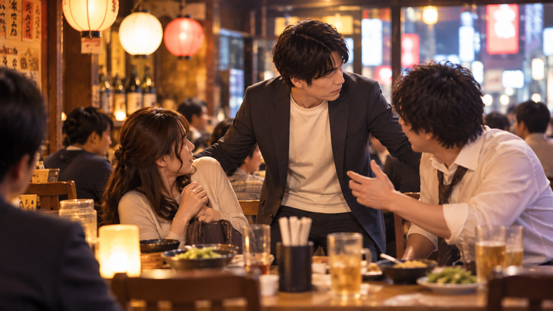 居酒屋で困っていた女性を助けたことから始まった出会いのイメージ