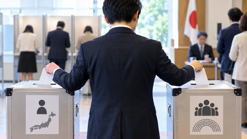 衆議院選挙の小選挙区と比例代表の仕組みをイメージしたイラスト