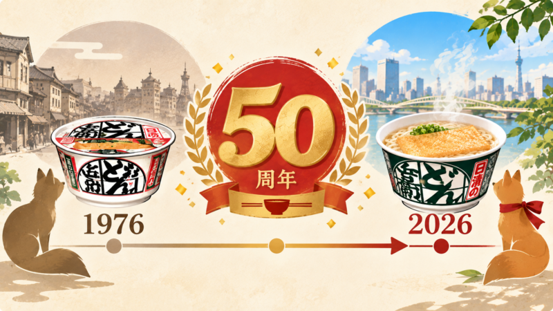 1976年から2026年までの50周年をイメージしたタイムライン風イラスト