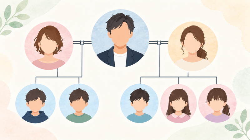 父親と5人の子供の家族構成を表したイメージ図