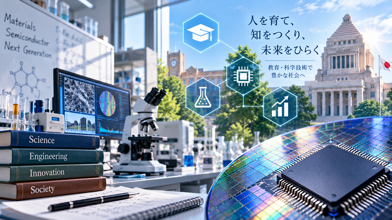 大学での研究と半導体技術を表したイメージ