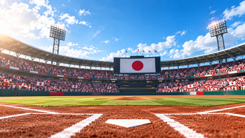 日本代表をイメージする赤と白を基調とした野球場