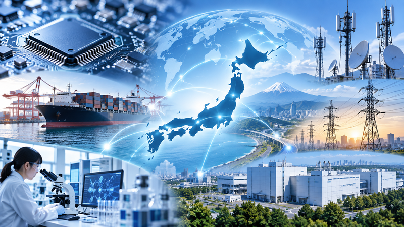 半導体・物流・通信・電力・研究施設で表現した経済安全保障のイメージ
