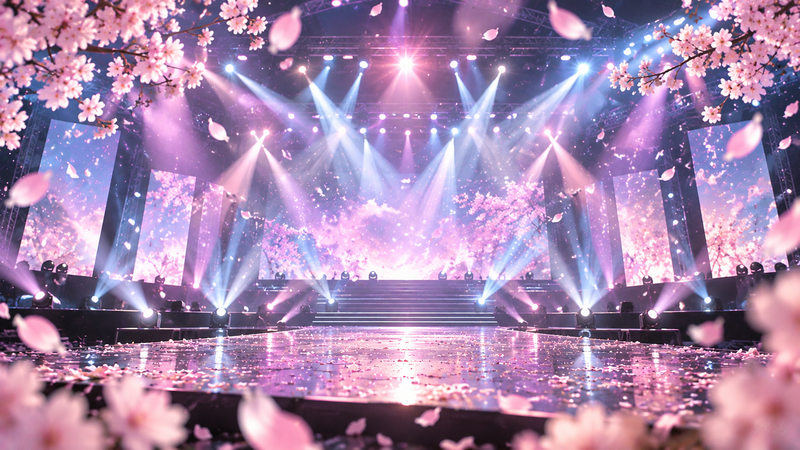 桜の花びらが舞う無人のライブステージを描いたイメージ画像