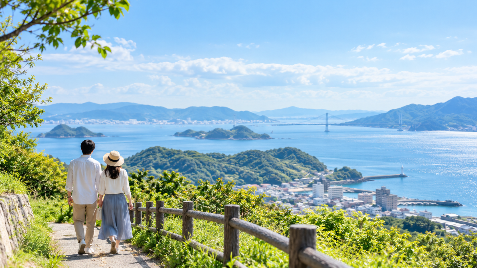 兵庫県の自然の中を歩く夫婦をイメージした風景