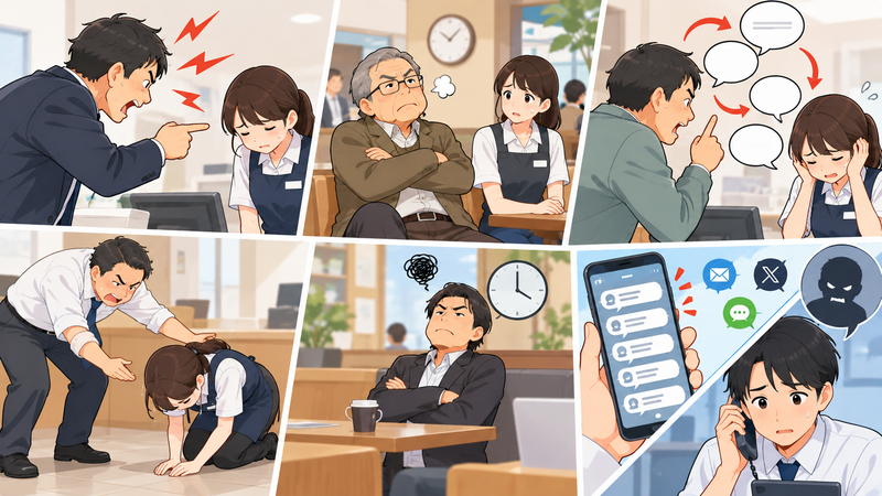 顧客の言動や要求の程度などからカスハラを判断する3つの要件をイメージした図