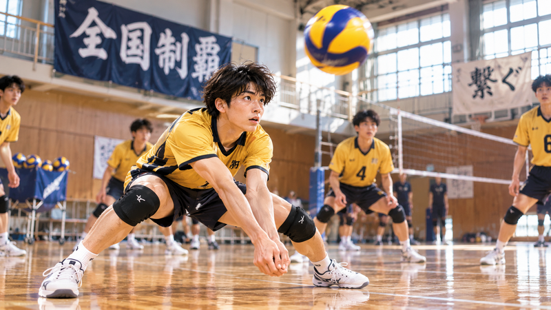 鎮西高校時代の荒尾怜音選手のバレーボール活動をイメージしたイラスト