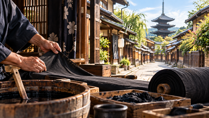 京都の実家と黒染め職人をイメージした風景