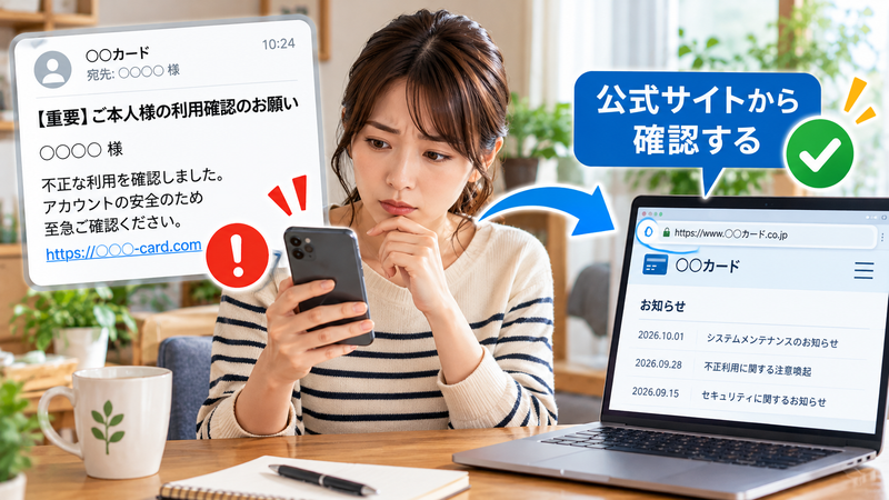 名前を知っている相手でも信用せず公式サイトで確認する様子