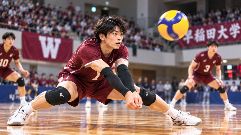 早稲田大学時代にリベロとして活躍する荒尾怜音選手をイメージしたイラスト