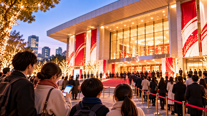 第77回NHK紅白歌合戦の観覧募集と大型ホールへの入場をイメージした風景