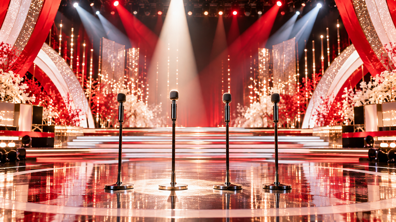 第77回NHK紅白歌合戦で初司会を務める堺雅人さんをイメージした大型音楽番組のステージ