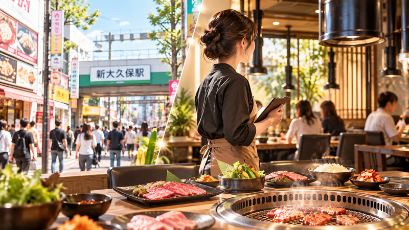 新大久保で焼肉店を経営する内田眞由美さんの現在をイメージしたイラスト