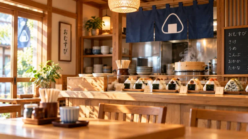 南田南の父が営むおむすび店をイメージした日本の店内