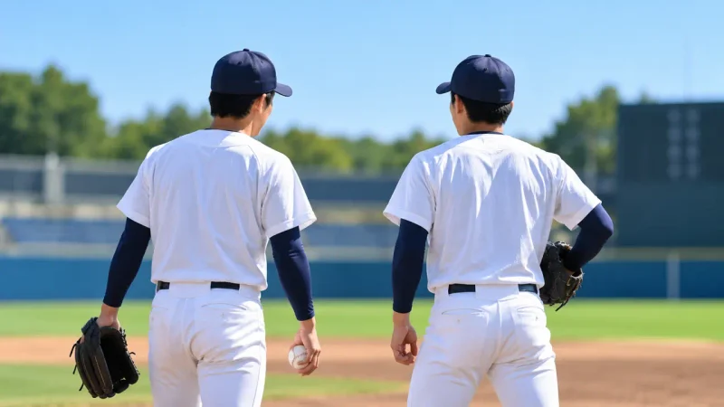 大学野球部で練習する投手たちのイメージ